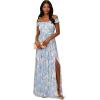 Adrianna Papell Womens Printed Off Shoulder Gown(Blue Multi)