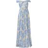Adrianna Papell Womens Printed Off Shoulder Gown(Blue Multi)
