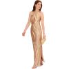 Adrianna Papell Women’s Sequin One Shoulder Gown(Champagne/Gold Multi)