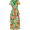 Adrianna Papell Womens Tiered Chiffon Midi Dress(Green Multi)