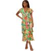 Adrianna Papell Womens Tiered Chiffon Midi Dress(Green Multi)