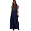 Adrianna Papell Womens Bead Combo Taffeta Long Dress(Light Navy)
