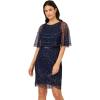 Adrianna Papell Womens Bead Mesh Popover Dress(Light Navy)