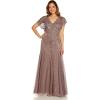 Adrianna Papell Women’s Beaded Flutter Sleeve Gown(Stone)