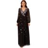 Adrianna Papell Womens Beaded Long Sleeve Gown(Black Multi)