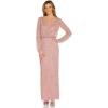 Adrianna Papell Womens Beaded Long Sleeve Gown(Candied Ginger)