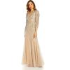 Adrianna Papell Women’s Beaded Mesh Godet Gown(Silver/Nude)
