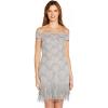 Adrianna Papell Womens Beaded Off Shoulder Gown(Bridal Silver)