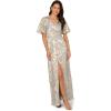 Adrianna Papell Womens Foil Leaf Draped Gown(Light Blue/Gold)