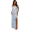 Adrianna Papell Womens Printed Off Shoulder Gown(Blue Multi)