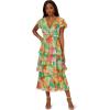Adrianna Papell Womens Tiered Chiffon Midi Dress(Green Multi)