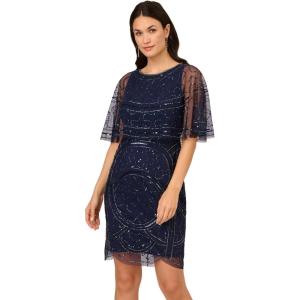 Adrianna Papell Womens Bead Mesh Popover Dress(Light Navy)