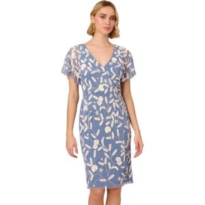 Adrianna Papell Women’s Beaded Mesh Dress(French Blue/Ivory)