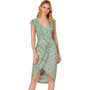 Adrianna Papell Women’s Beaded Mesh Dress(Icy Sage)