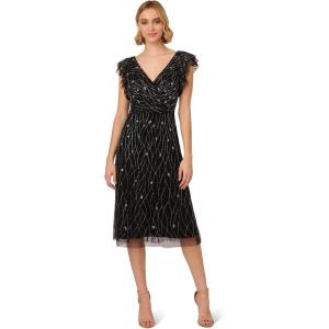 Adrianna Papell Womens Beaded Midi Dress(Black/Gunmetal)