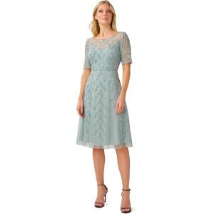 Adrianna Papell Womens Beaded Midi Dress(Frosted Sage)