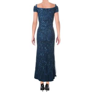 Adrianna Papell Womens Beaded Off Shoulder Gown(Deep Blue)