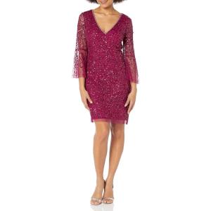 Adrianna Papell Women’s Beaded Sequin Bell Sleeve DRS(Raspberry Wine)