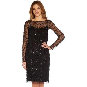 Adrianna Papell Womens Beaded Short Dress(Black)