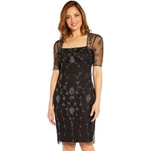 Adrianna Papell Womens Beaded Short Dress(Black/Gunmetal)