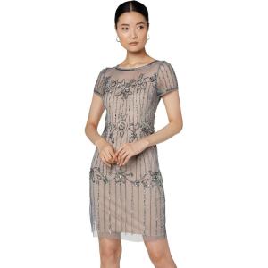 Adrianna Papell Womens Beaded Short Dress(Sterling/Nude)