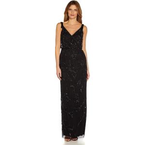 Adrianna Papell Womens Beaded Surplice Gown(Black)