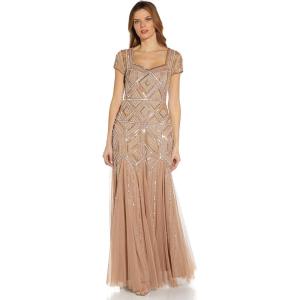 Adrianna Papell Women’s Beaded Sweetheart Godet Gown(Rose Gold)