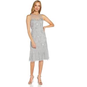 Adrianna Papell Women’s Beaded Tea Length Dress(Silver Mist)