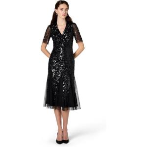 Adrianna Papell Women’s Beaded Tuxedo Midi Dress(Black)