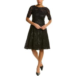 Adrianna Papell Womens Embroidered Lace Midi Dress(Black)