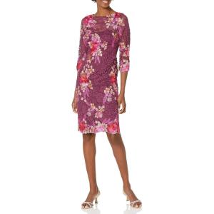 Adrianna Papell Womens Embroidered Lace Midi Dress(Burgundy Multi)