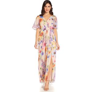 Adrianna Papell Womens Floral Printed Chiffon Gown(Praline Multi)