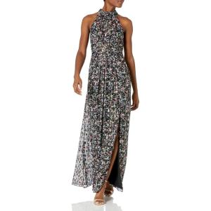 Adrianna Papell Women’s Foiled Printed Chiffon Gown(Black Multi)