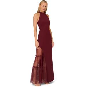 Adrianna Papell Women’s Knit Crepe Halter Gown(Blackened Red)