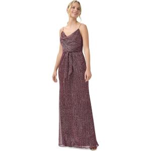 Adrianna Papell Womens Metallic Crinkle Gown(Burgundy)