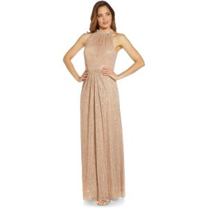 Adrianna Papell Women’s Metallic Mesh Gown(Champagne Gold)