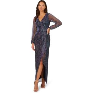 Adrianna Papell Women’s Metallic Mesh Gown(Gold/Blue)