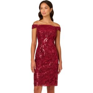 Adrianna Papell Women’s Off Shoulder Sheath Dress(Garnet)