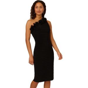 Adrianna Papell Womens Ruffled Neckline Pintuck Dress(Black)