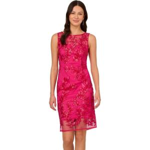 Adrianna Papell Women’s Sequin Leaf Sheath Dress(Hot Pink)