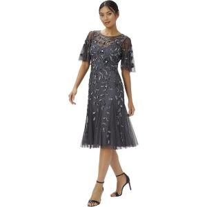 Adrianna Papell womens Beaded Midi Dress(Gunmetal)