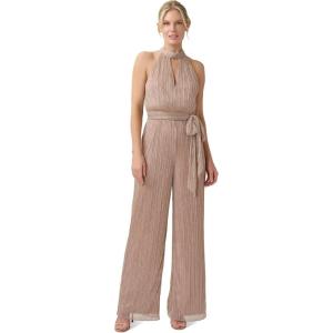 Adrianna Papell womens Metallic Crinkle Jumpsuit(Taupe/Pink)
