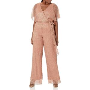 Adrianna Papell womens Metallic Pleat Jumpsuit(Rose Gold)