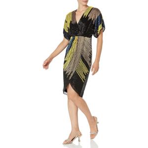 Aidan Mattox Women’s Beaded Dolman Sleeve Faux Wrap(Black Multi)