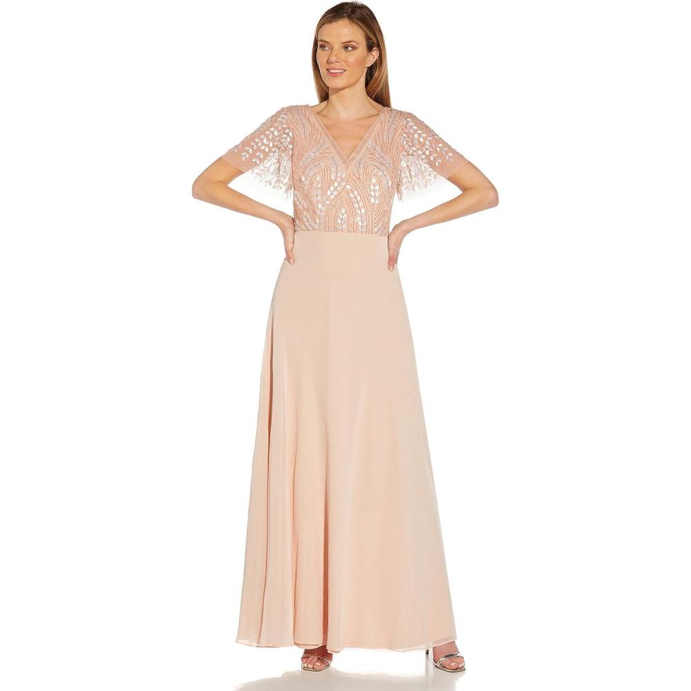 imageAdrianna Papell Womens Beaded Chiffon GownBlush