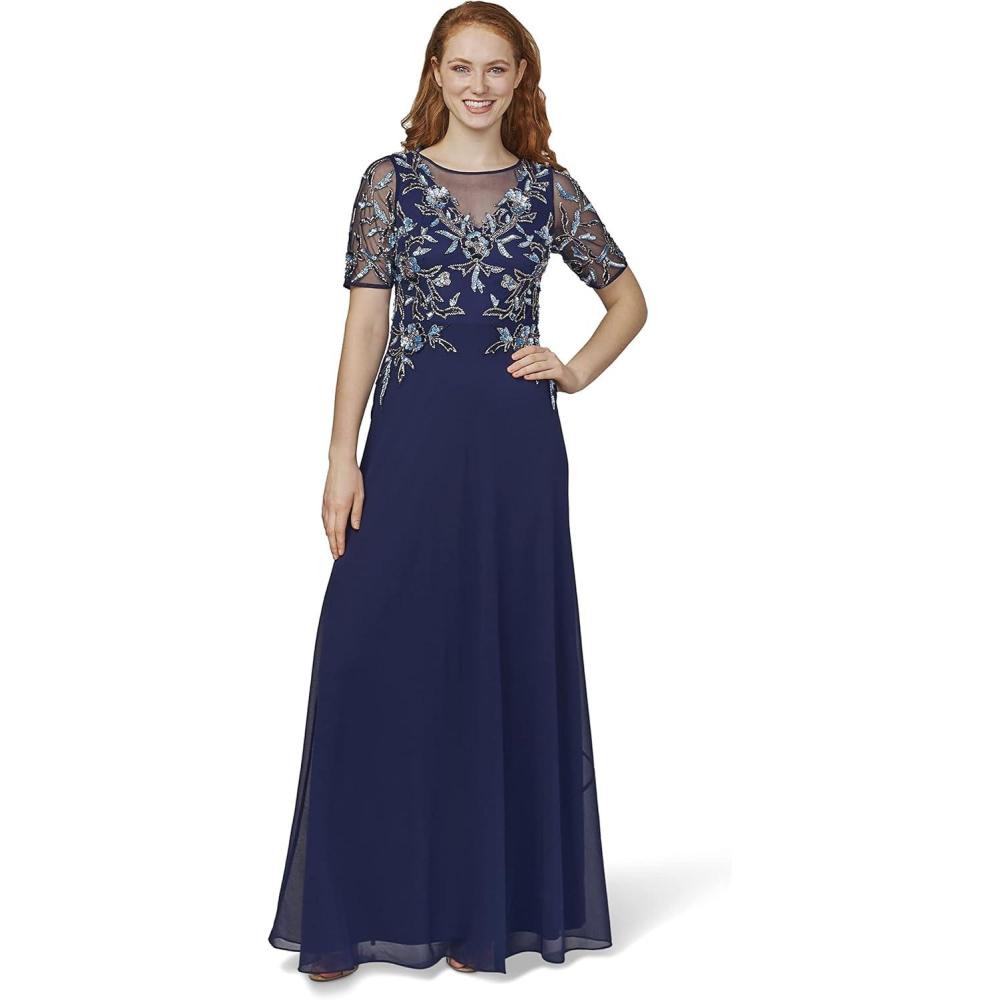 imageAdrianna Papell Womens Beaded Chiffon GownLight Navy