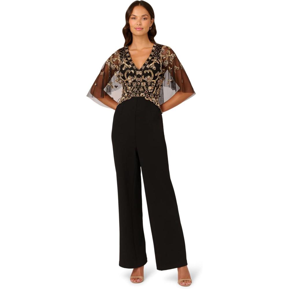 imageAdrianna Papell womens Beaded Crepe JumpsuitBlackRosegold