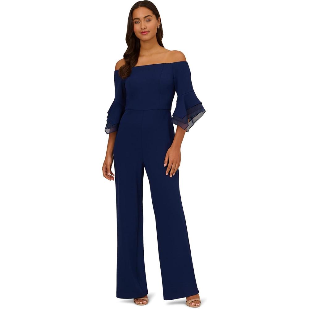 imageAdrianna Papell womens Organza Crepe JumpsuitNavy Sateen