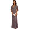 Adrianna Papell Womens Beaded Cape Sleeve Long Dress(Moonscape)