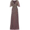 Adrianna Papell Womens Beaded Cape Sleeve Long Dress(Moonscape)